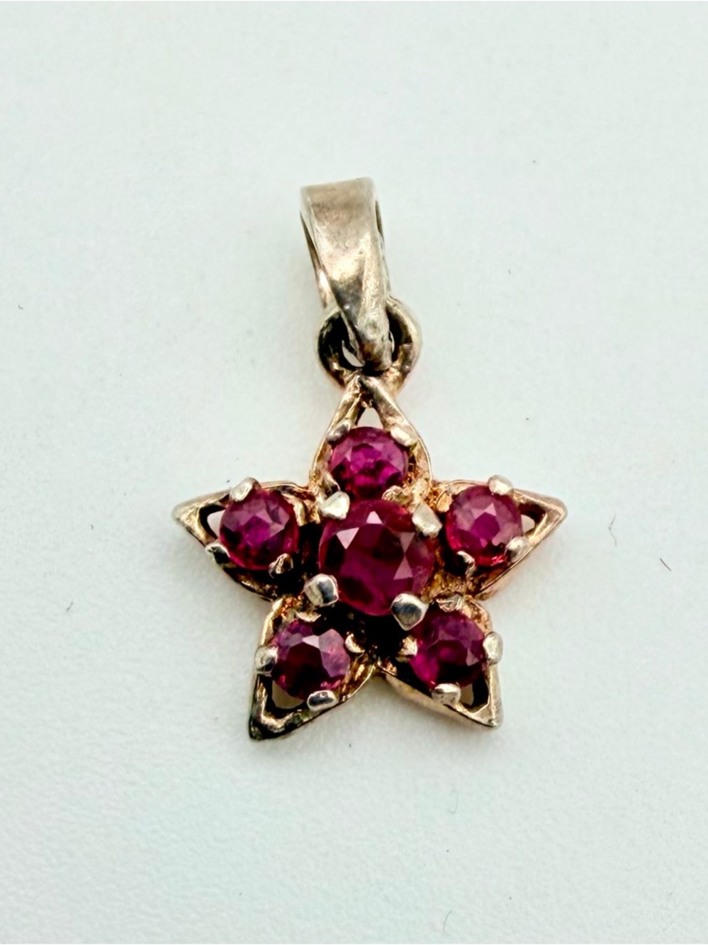 Vintage Small 925 Sterling Silver and Ruby Star Pendant